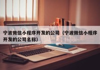 宁波微信小程序开发的公司（宁波微信小程序开发的公司名称）